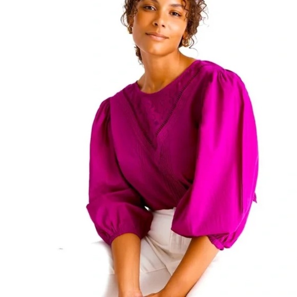 FARM Rio Tops - Farm Rio x Anthropologie Kelsie Peasant Puff Sleeve Blouse